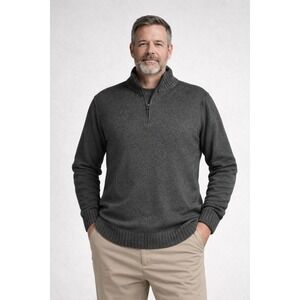 Roy Robson Men's Pullover Army Green 1/4 Zip Lambswool Blend Sweater Size L